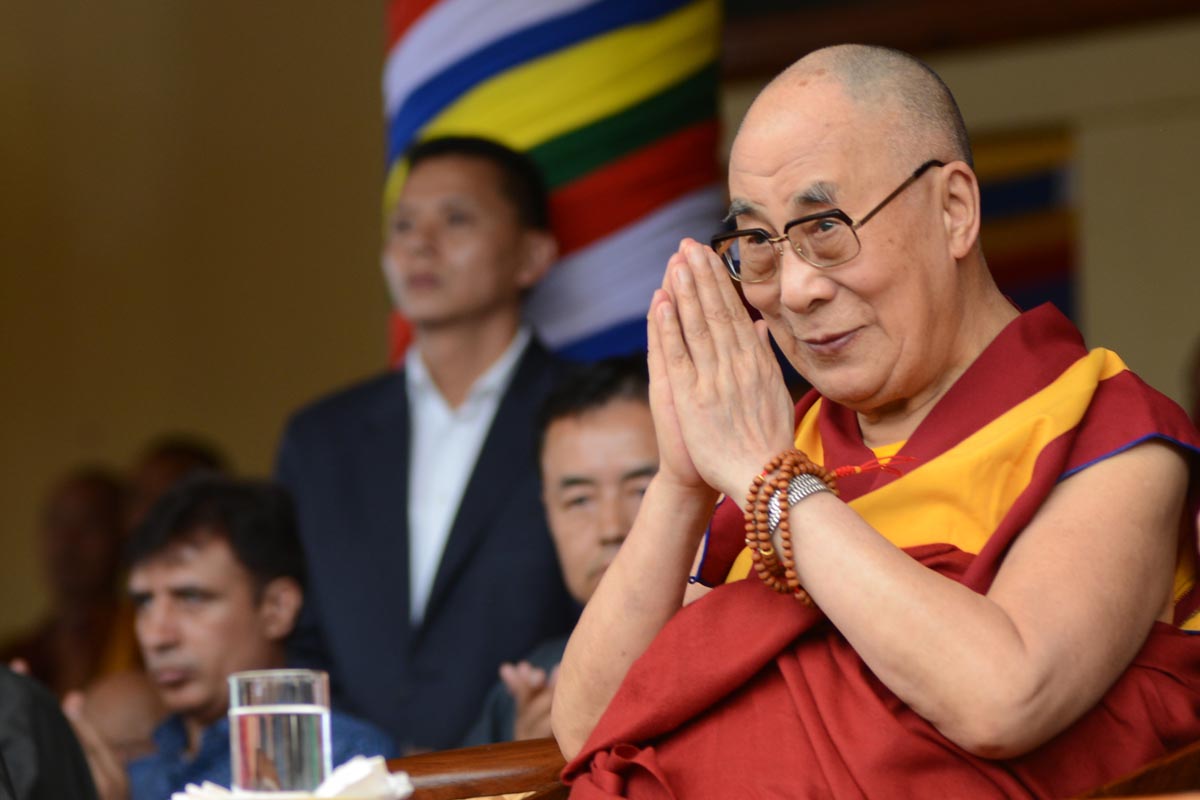 Dalai Lama greets thousands of his followers on his 80th birthday celebration at Tsuglakhang temple in McLeod Ganj, India, on 21 June 2015.